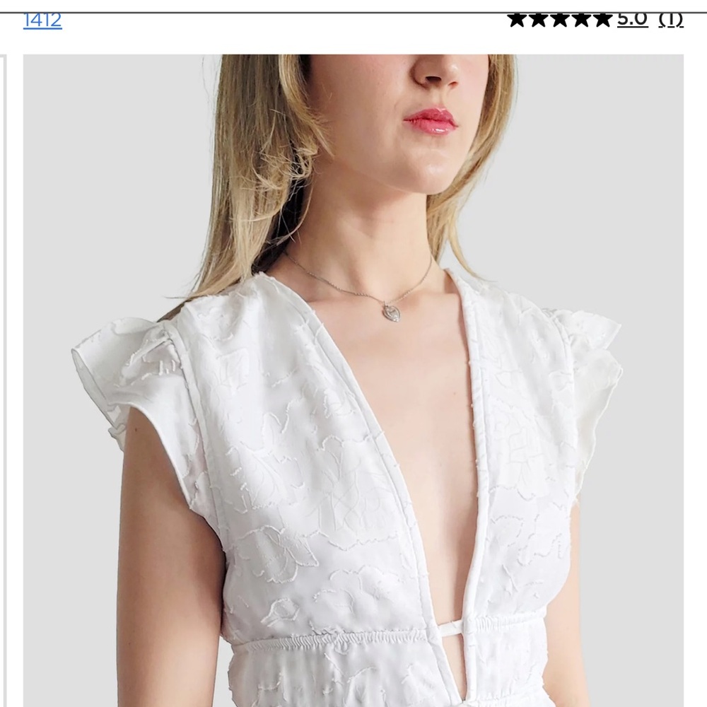 White Ruffled V-Neck Romper - Picture 4 of 4